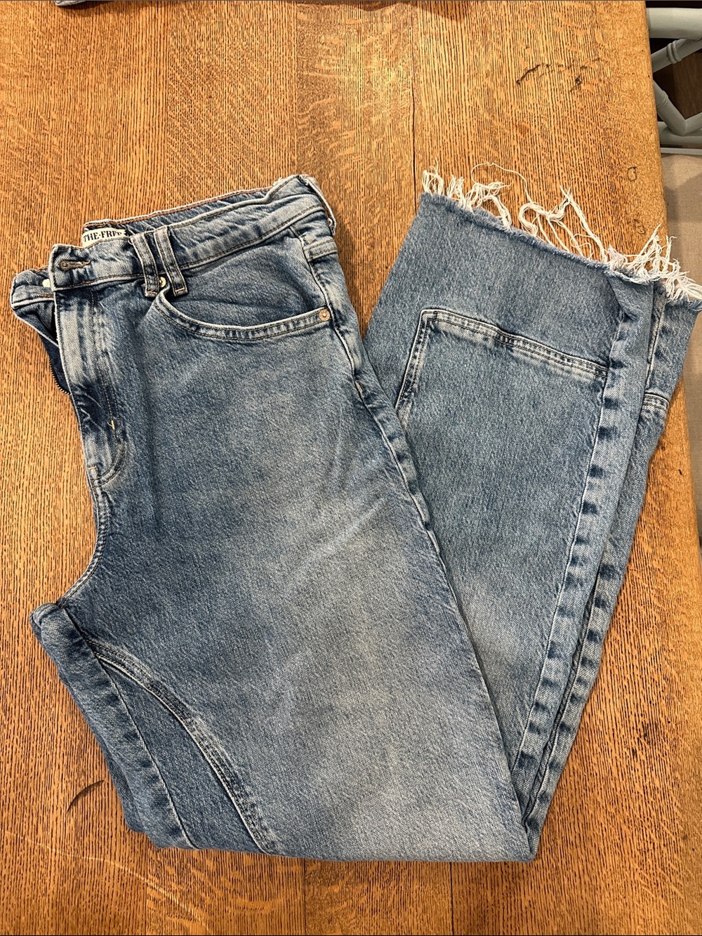 We The Free Light Blue Straight Leg Jeans with Raw Hem